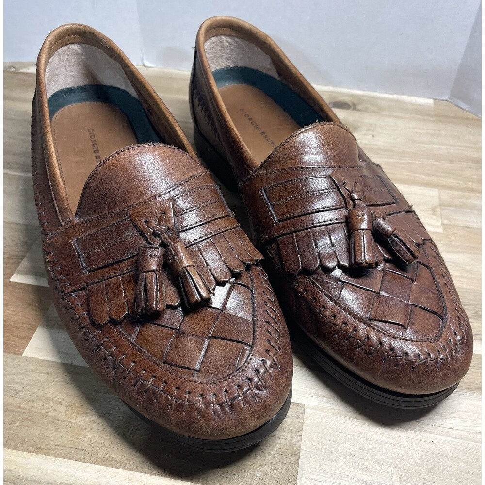 Vintage Giorgio Brutini Kiltie Tassle Leather Loafers Aruba Woven Mens 9.5